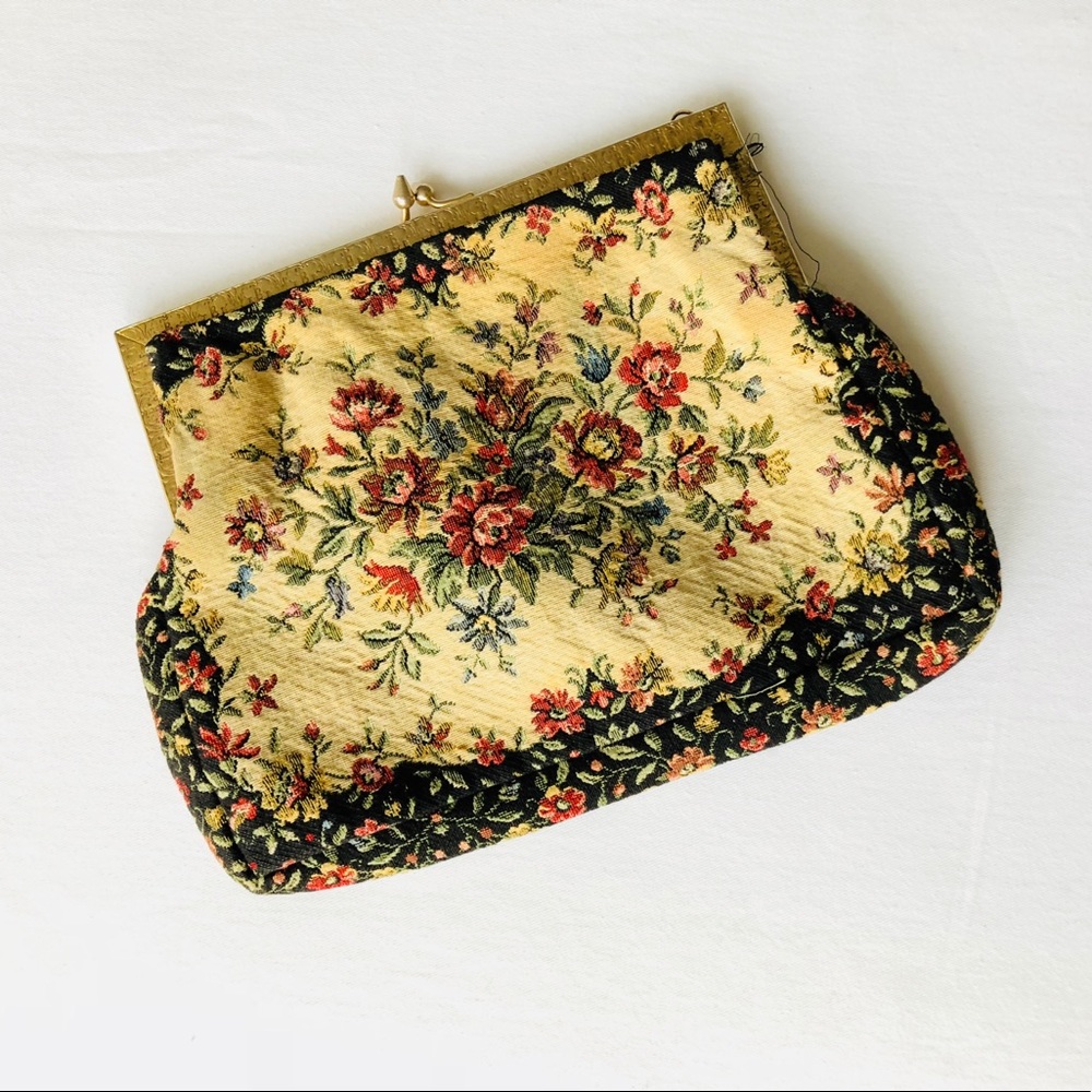 Vintage floral embroidered clutch